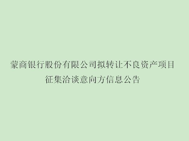 蒙商银行股份有限公司拟转让不良资产项目征集洽谈意向方信息公告