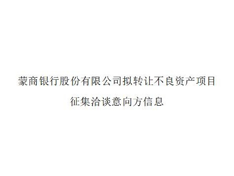 蒙商银行股份有限公司拟转让不良资产项目征集洽谈意向方公告