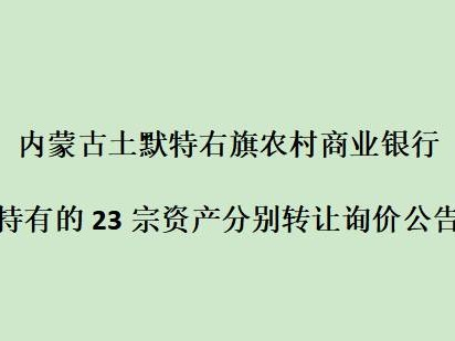内蒙古土默特右旗农村商业银行持有的23宗资产转让询价公告