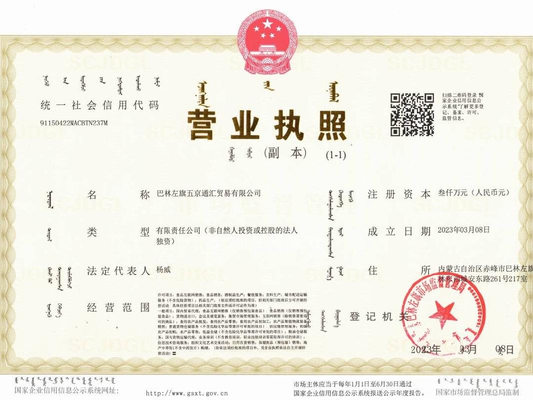 巴林左旗五京通汇贸易有限公司拟公开选择投资方合资新设公司项目