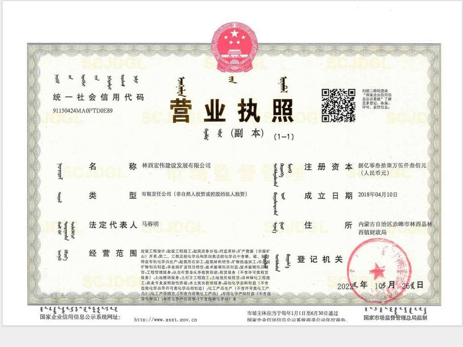 林西宏伟建设发展有限公司拟择优收购具有水利水电工程施工二级资质公司股权项目
