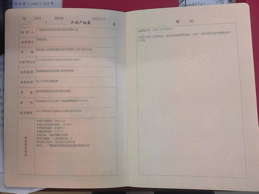 西林县八达镇鲤城新区福宁佳苑第E12栋1层103号商铺转让公告