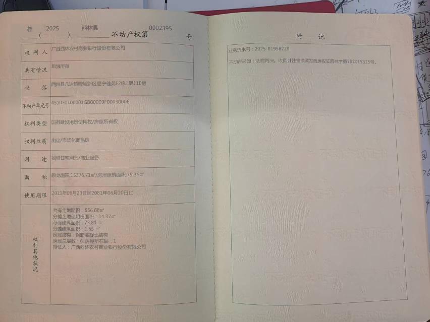 西林县八达镇鲤城新区福宁佳苑第F2栋1层110号商铺转让公告