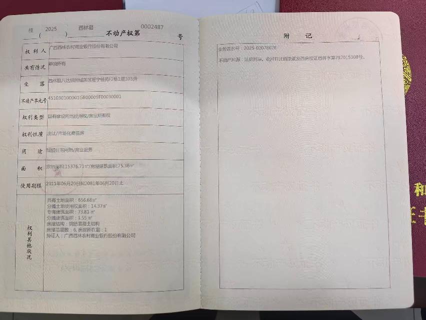 西林县八达镇鲤城新区福宁佳苑第F2栋1层103号商铺转让公告