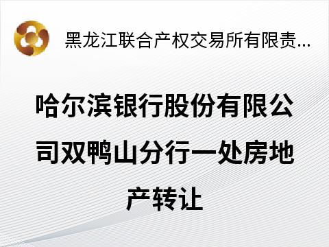 哈尔滨银行股份有限公司双鸭山分行一处房地产转让交易公告(国资监测编号GR2026HL2001753)