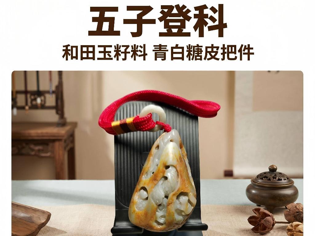 和田玉籽料（青白糖皮）【品名：五子登科】转让公告