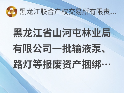 黑龙江省山河屯林业局有限公司一批输液泵、路灯等报废资产捆绑转让交易公告