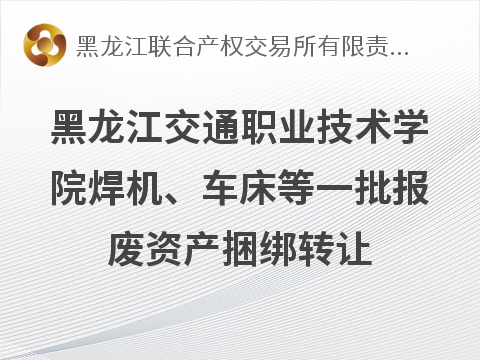 黑龙江交通职业技术学院焊机、车床等一批报废资产捆绑转让交易公告(国资监测编号GR2026HL2003968)