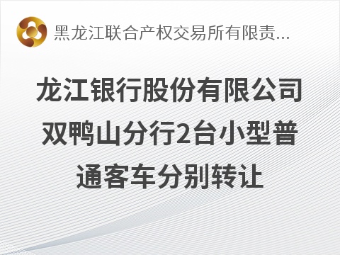 龙江银行股份有限公司双鸭山分行2台小型普通客车分别转让交易公告