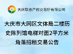 大庆市大同区文体局二楼历史陈列馆电梯对面2平方米角落招租交易公告(国资监测编号GR2026HL2004850)