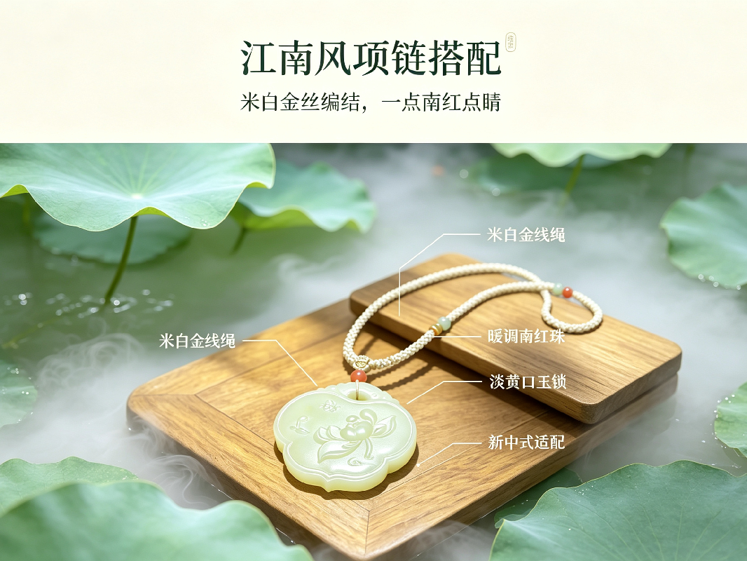 江南意｜一枚藏着荷塘的玉如意平安锁