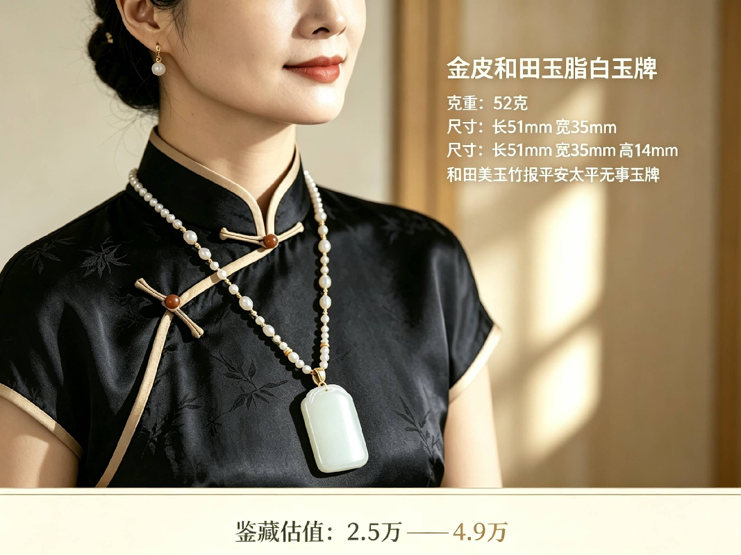 [苏州市]金皮和田玉脂白竹报平安太平无事玉牌