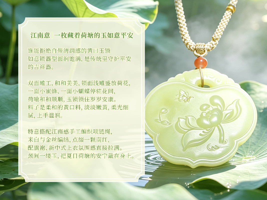 江南意｜一枚藏着荷塘的玉如意平安锁