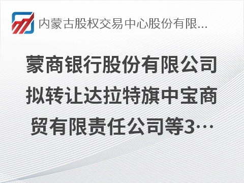 [鄂尔多斯市]蒙商银行股份有限公司拟转让达拉特旗中宝商贸有限责任公司等3户债权资产项目询价