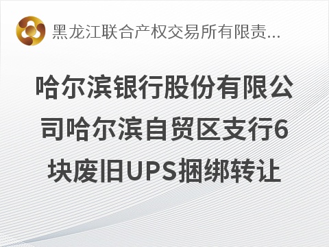 哈尔滨银行股份有限公司哈尔滨自贸区支行6块废旧UPS捆绑转让交易公告(国资监测编号GR2026HL2006439)