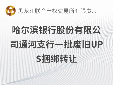哈尔滨银行股份有限公司通河支行一批废旧UPS捆绑转让交易公告(国资监测编号GR2026HL2006861)