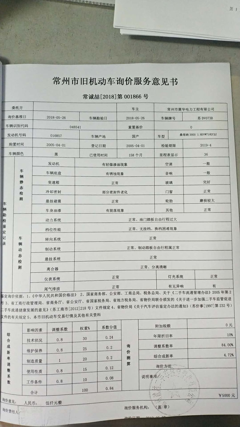 常州市震华电力工程有限公司公车桑塔纳3000拍卖交易公告