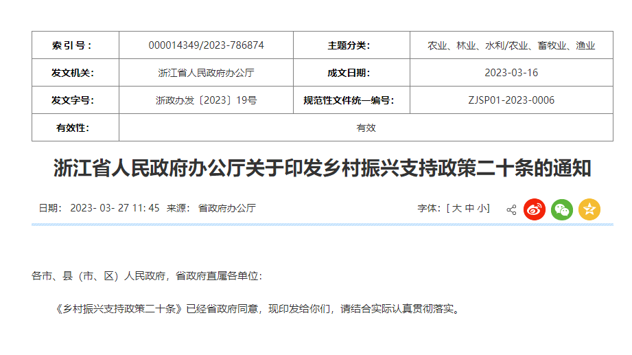 盘活闲置农房,完善农民持续增收机制……浙江省印发《乡村振兴支持政策二十条》